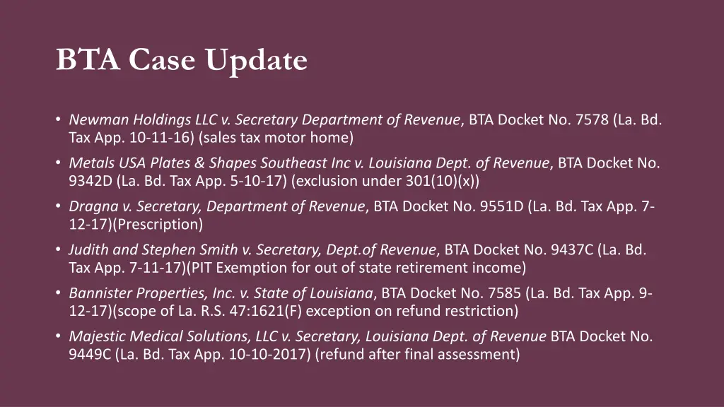 bta case update