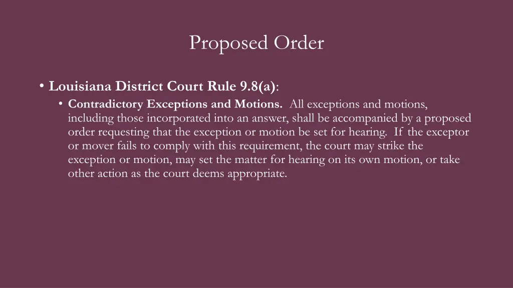 proposed order