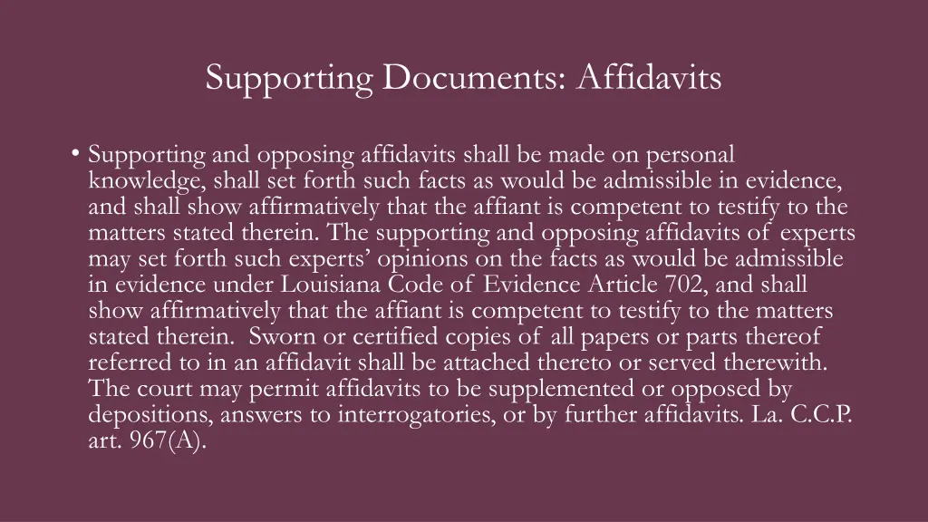 supporting documents affidavits