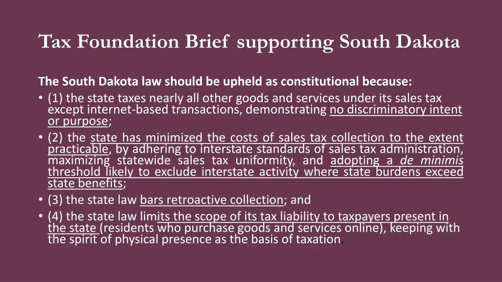 tax foundation brief supporting south dakota