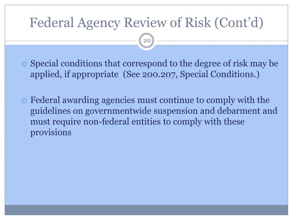 federal agency review of risk cont d