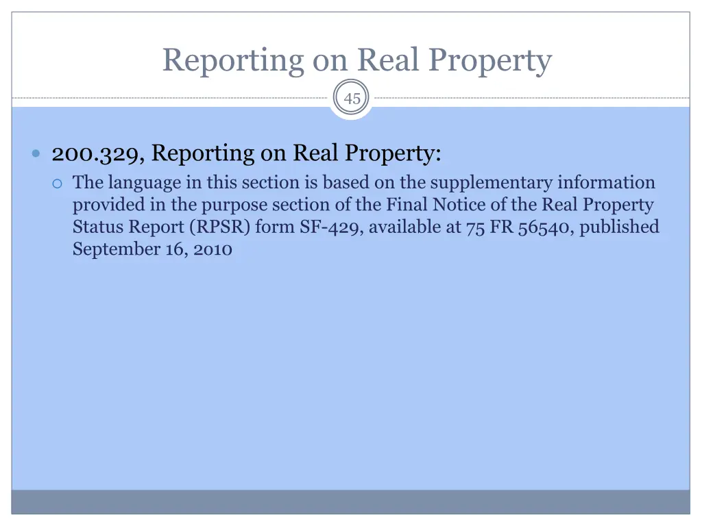 reporting on real property