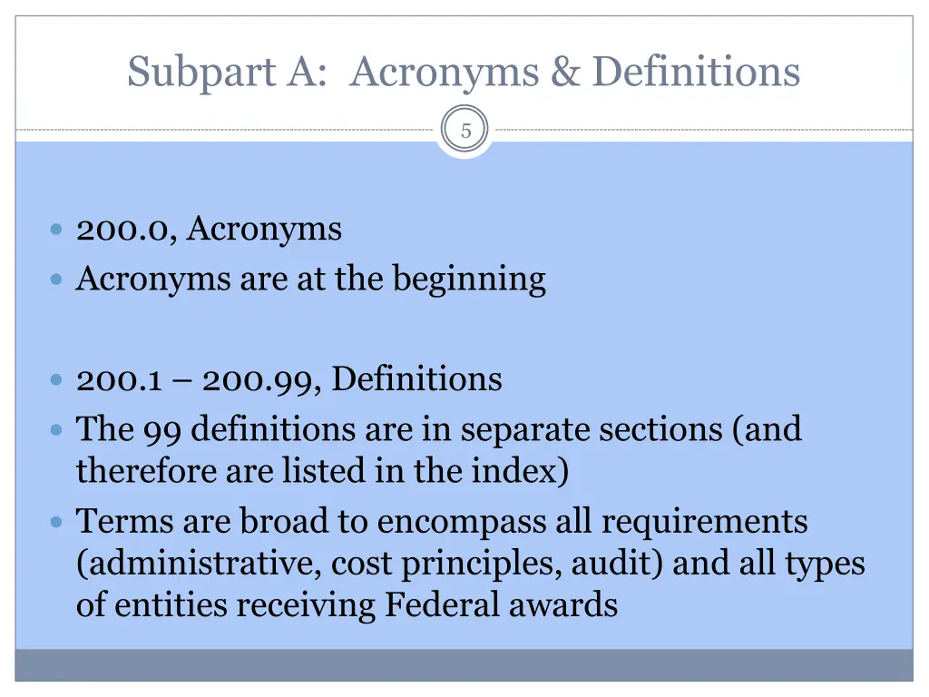 subpart a acronyms definitions