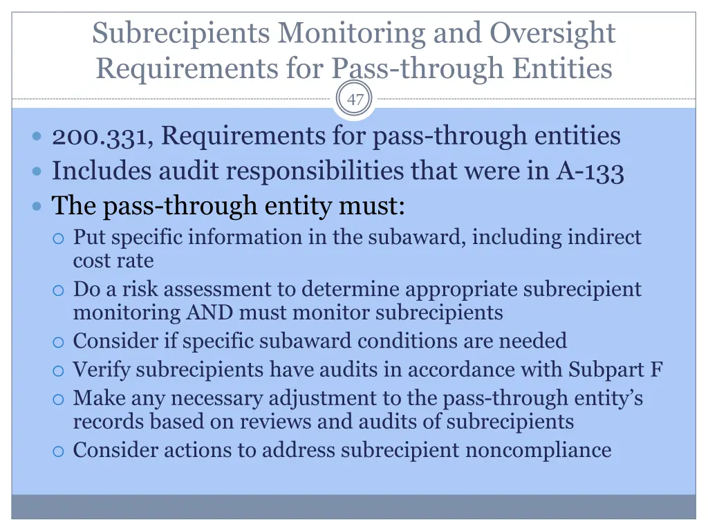 subrecipients monitoring and oversight