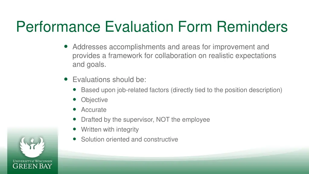 performance evaluation form reminders