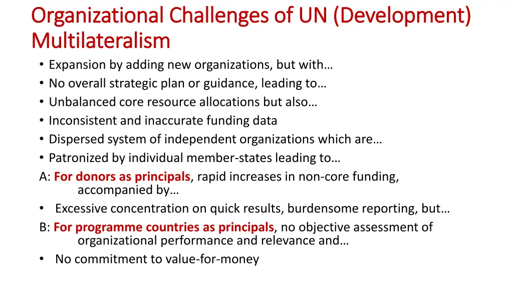 organizational challenges of un development