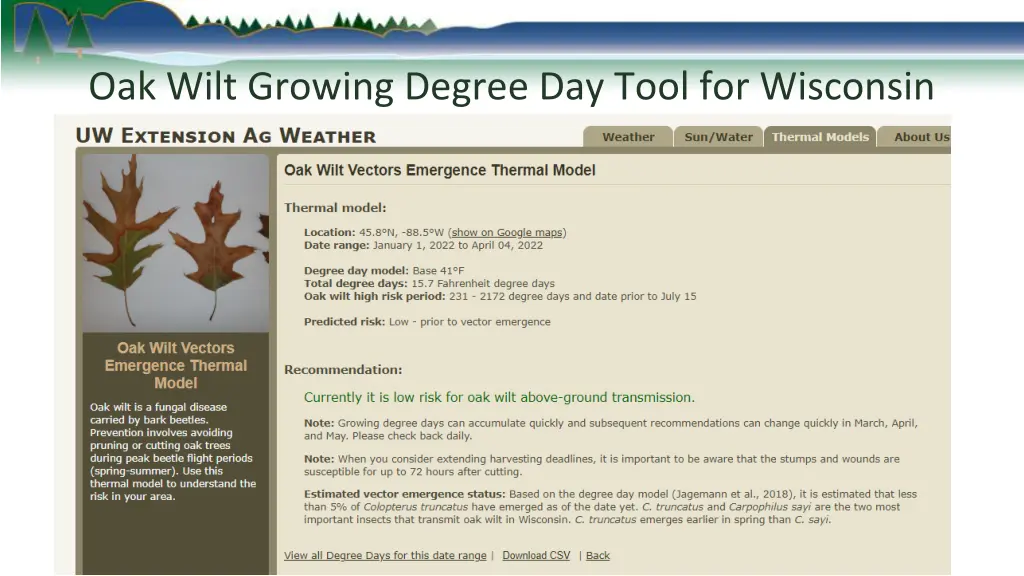 oak wilt growing degree day tool for wisconsin 1