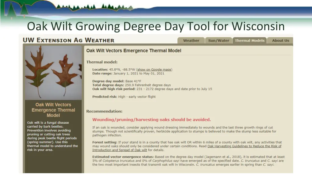 oak wilt growing degree day tool for wisconsin 2