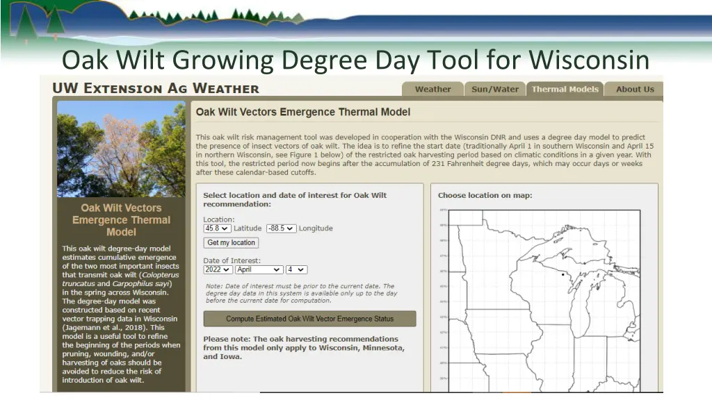 oak wilt growing degree day tool for wisconsin