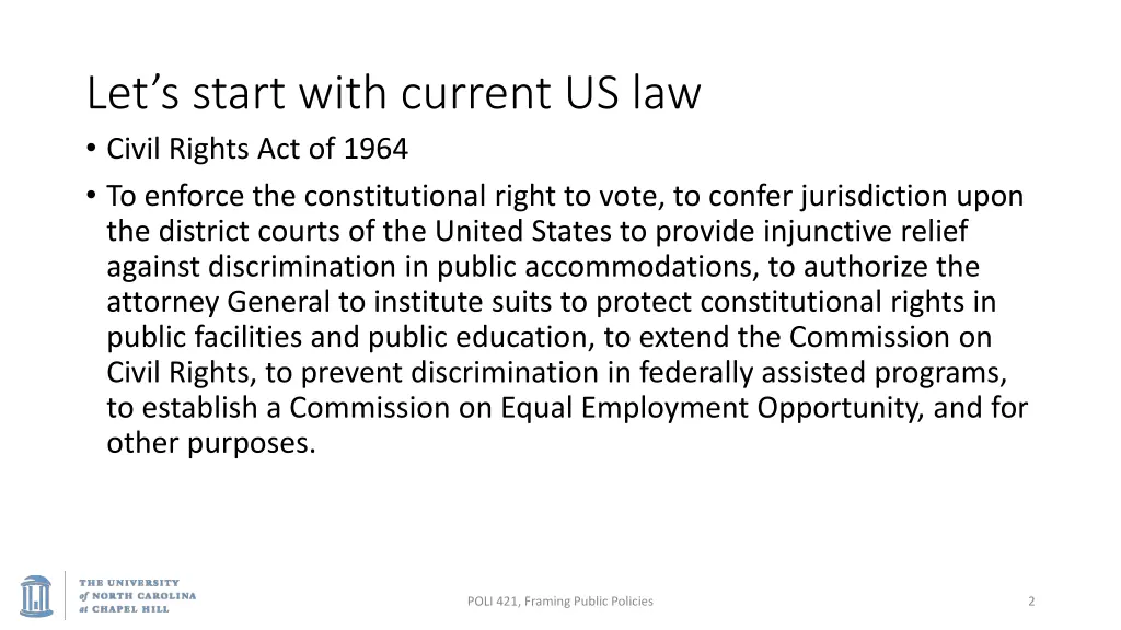 let s start with current us law civil rights