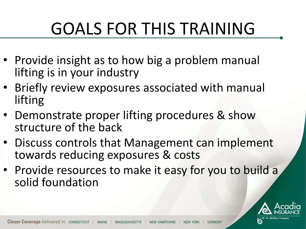 goals for this training