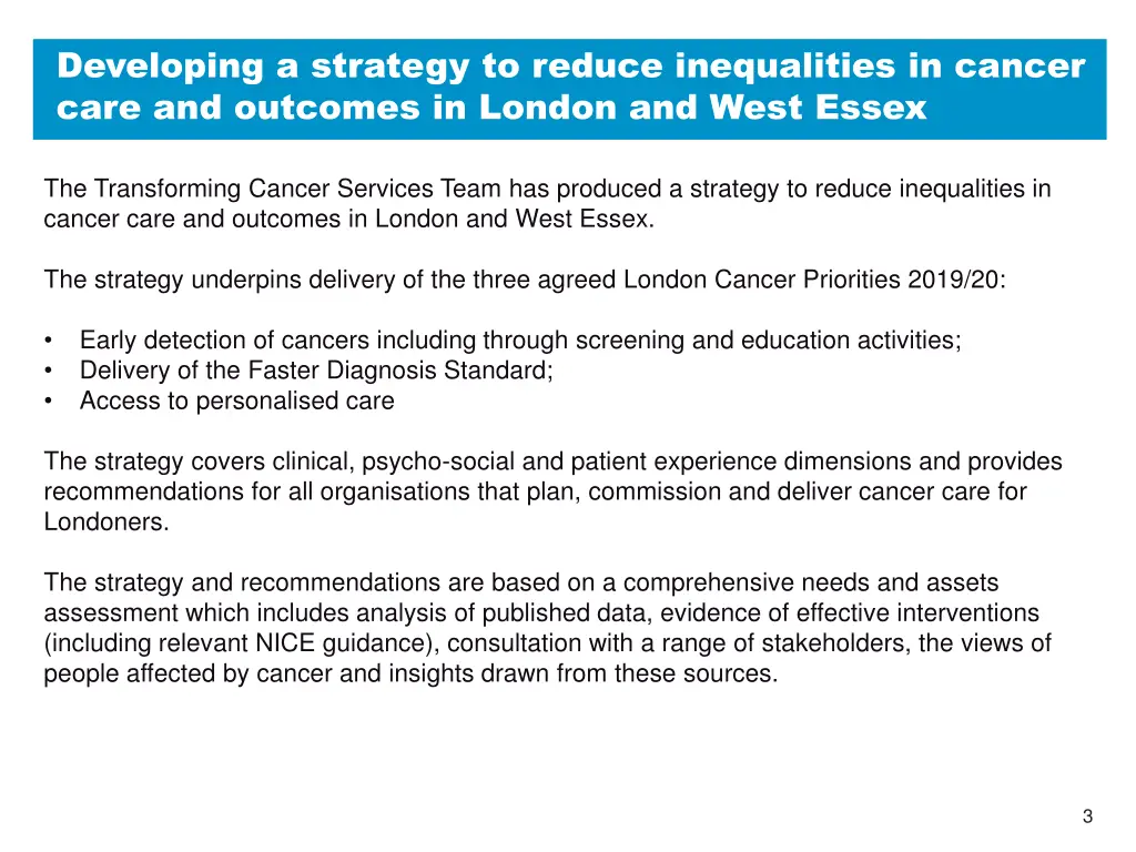 developing a strategy to reduce inequalities