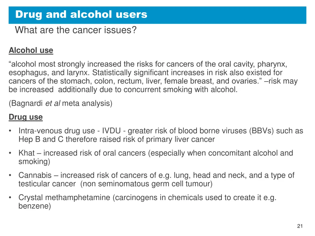 drug and alcohol users what are the cancer issues