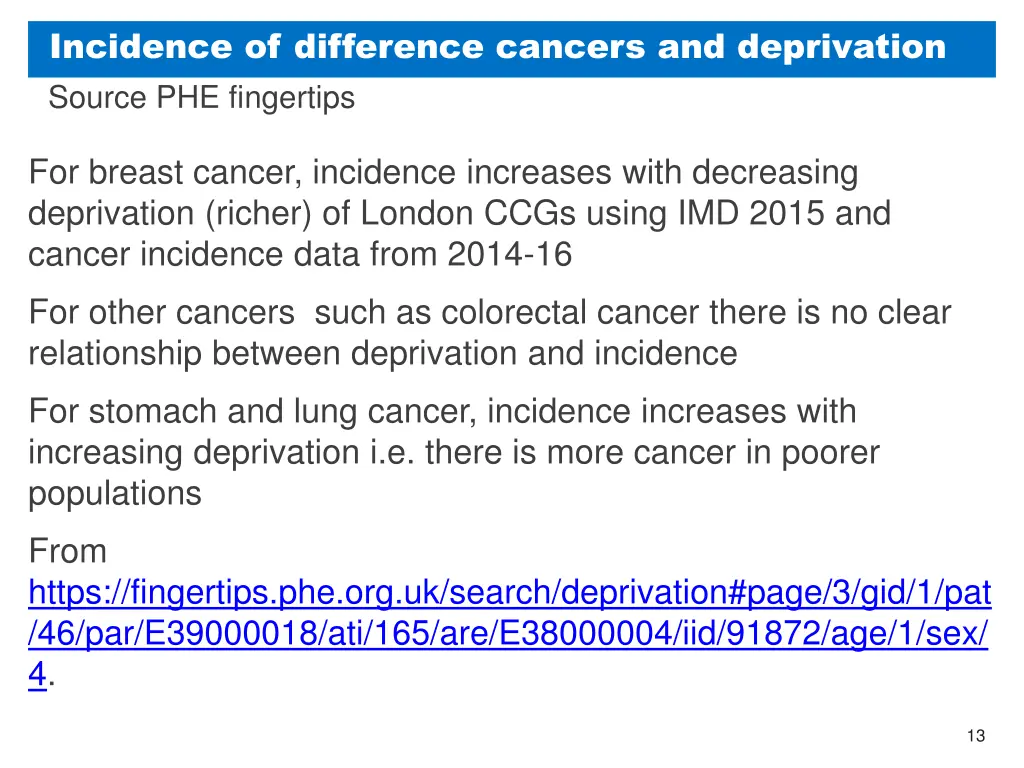 incidence of difference cancers and deprivation