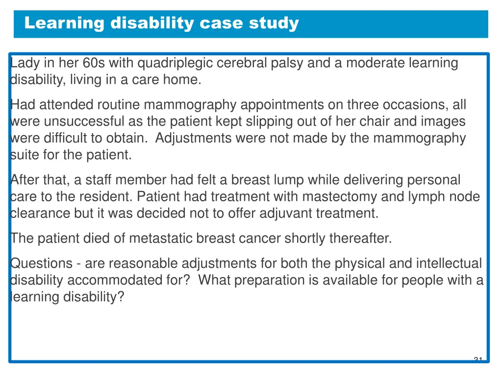 learning disability case study