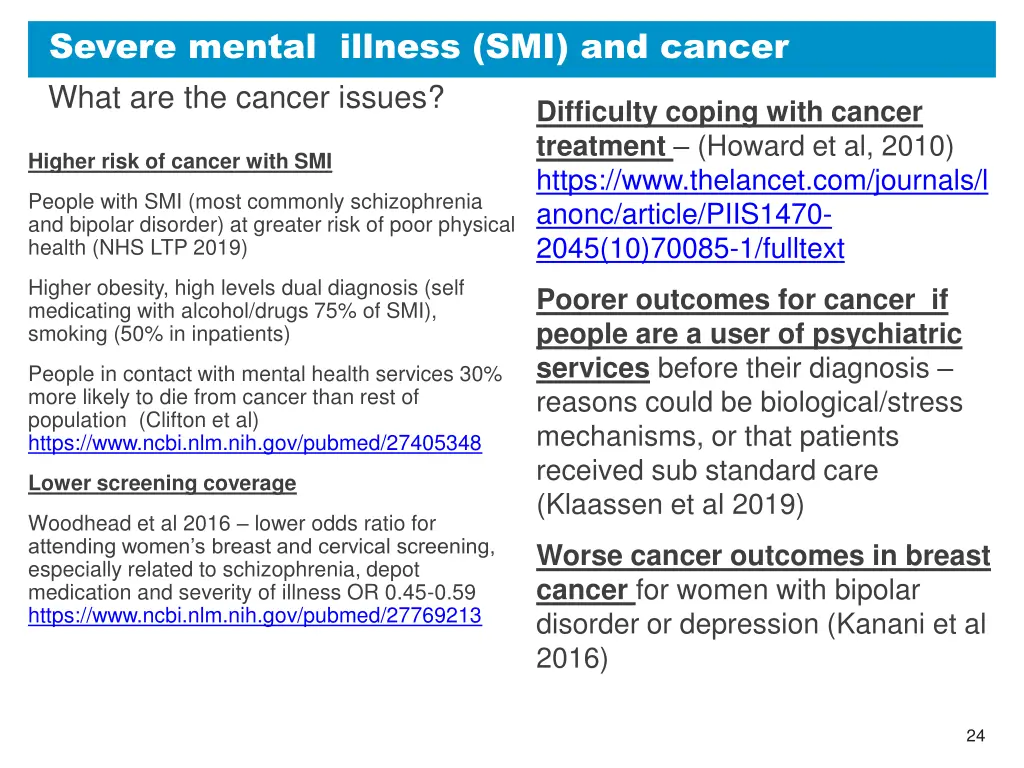 severe mental illness smi and cancer what