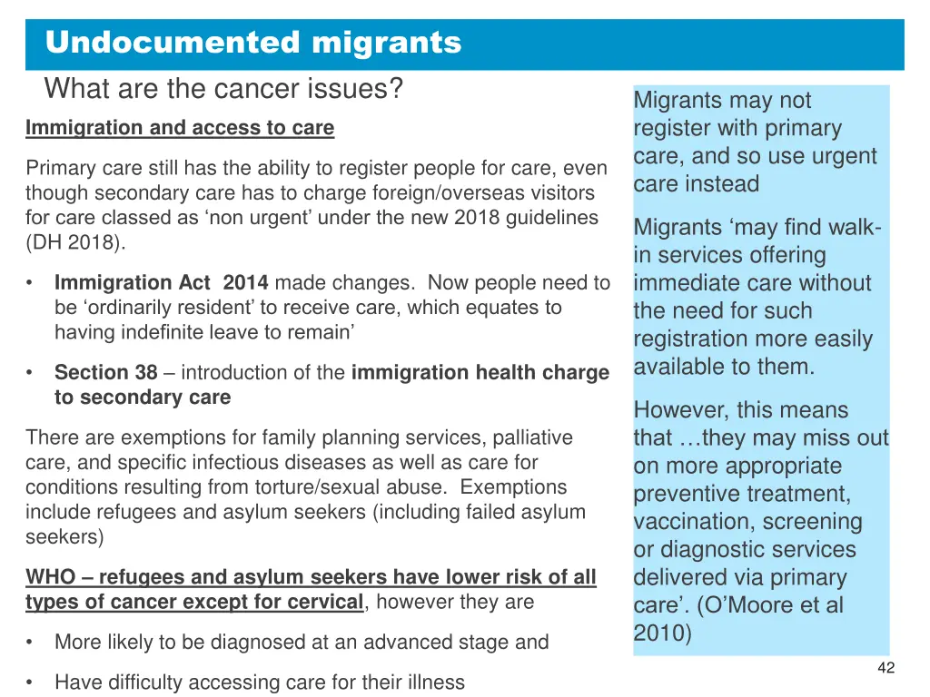 undocumented migrants what are the cancer issues