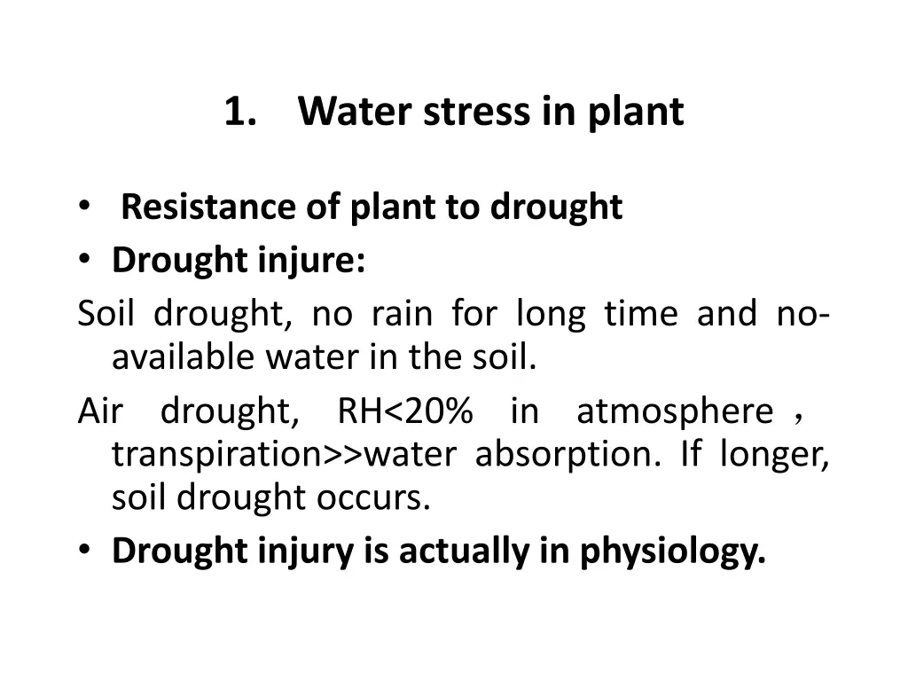 1 water stress in plant