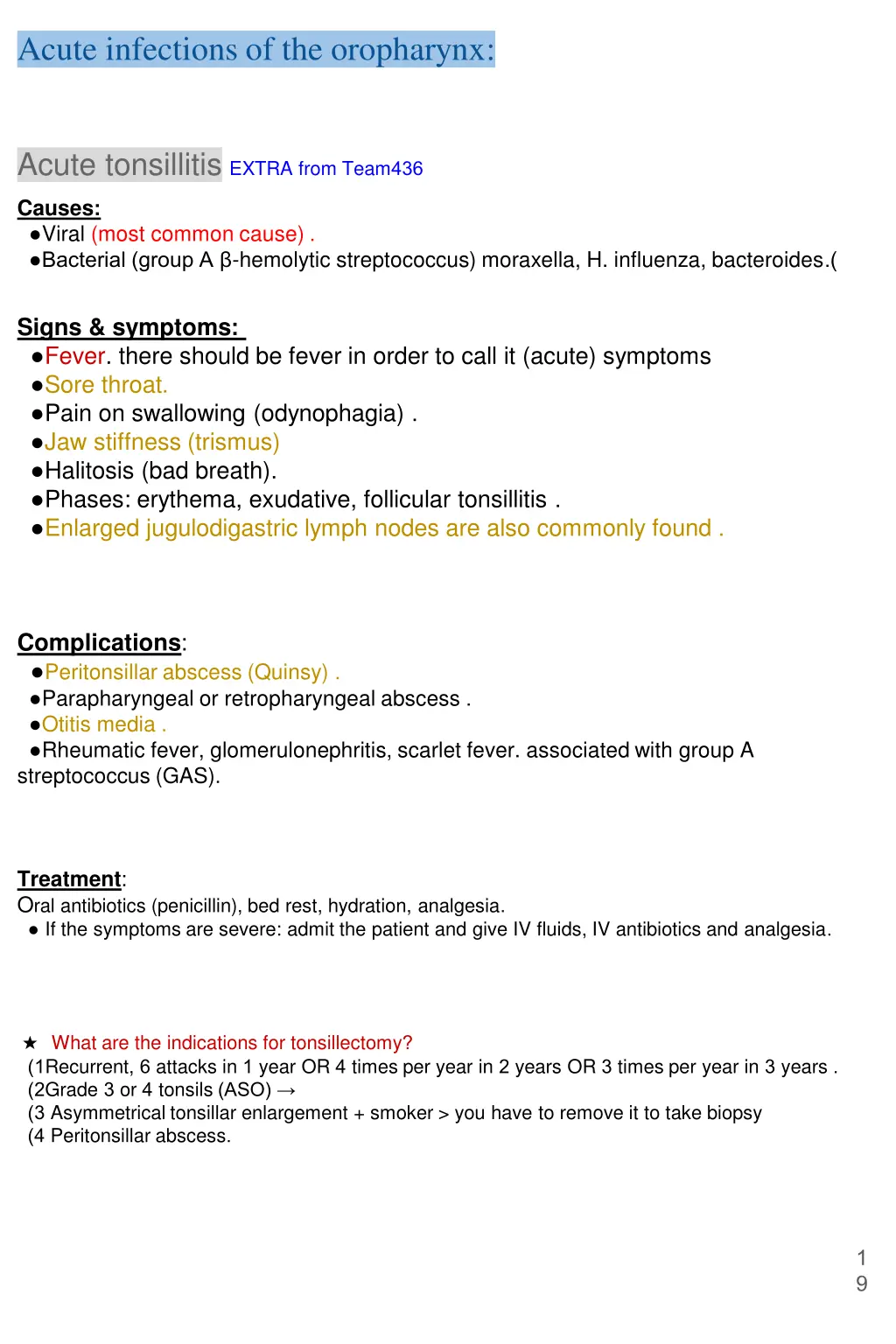 acute infections of the oropharynx