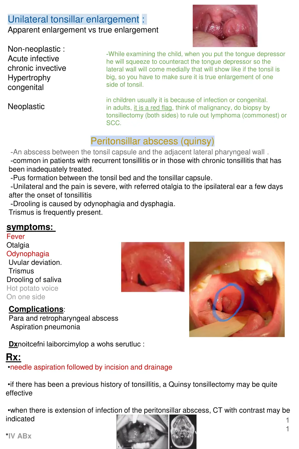 unilateral tonsillar enlargement apparent