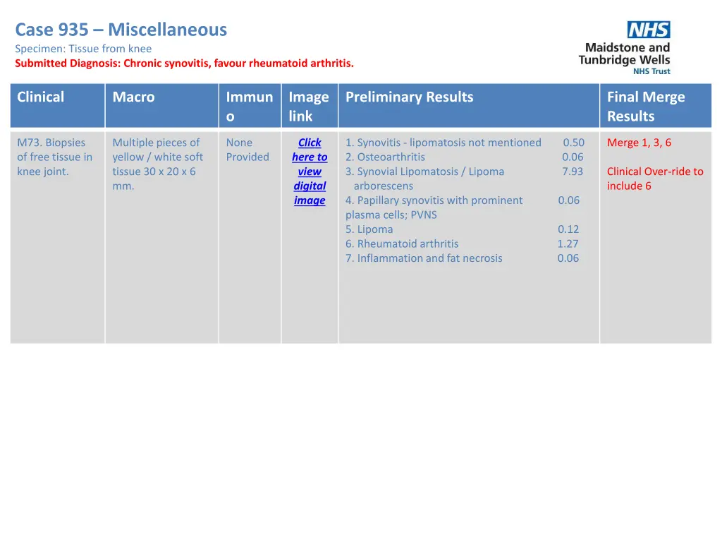 case 935 miscellaneous specimen tissue from knee