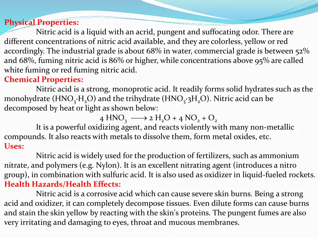 physical properties nitric acid is a liquid with