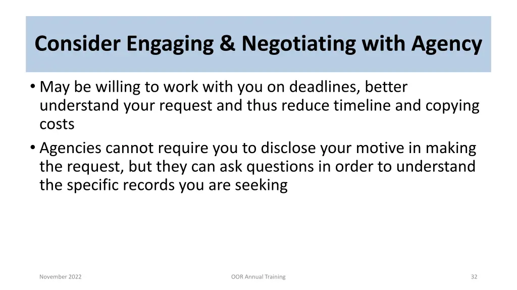 consider engaging negotiating with agency