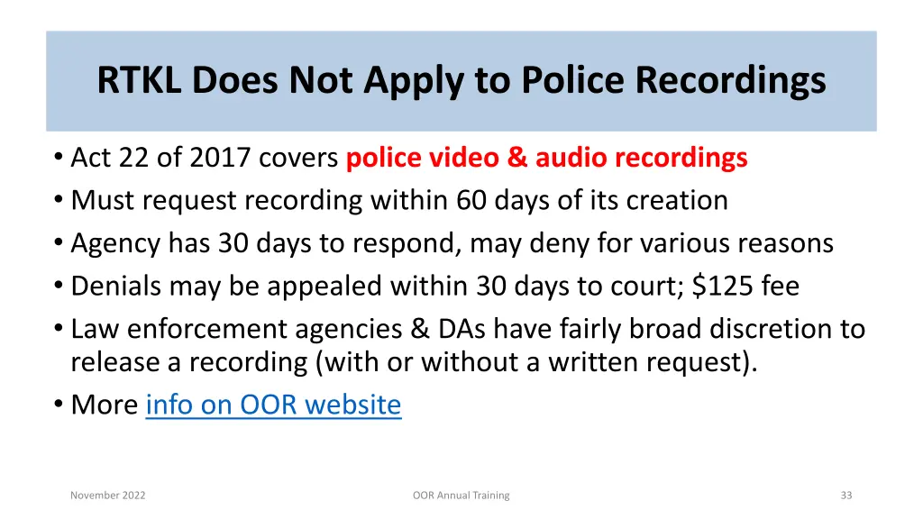 rtkl does not apply to police recordings