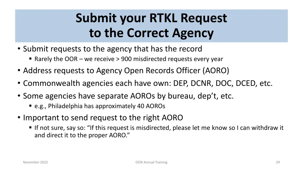 submit your rtkl request to the correct agency