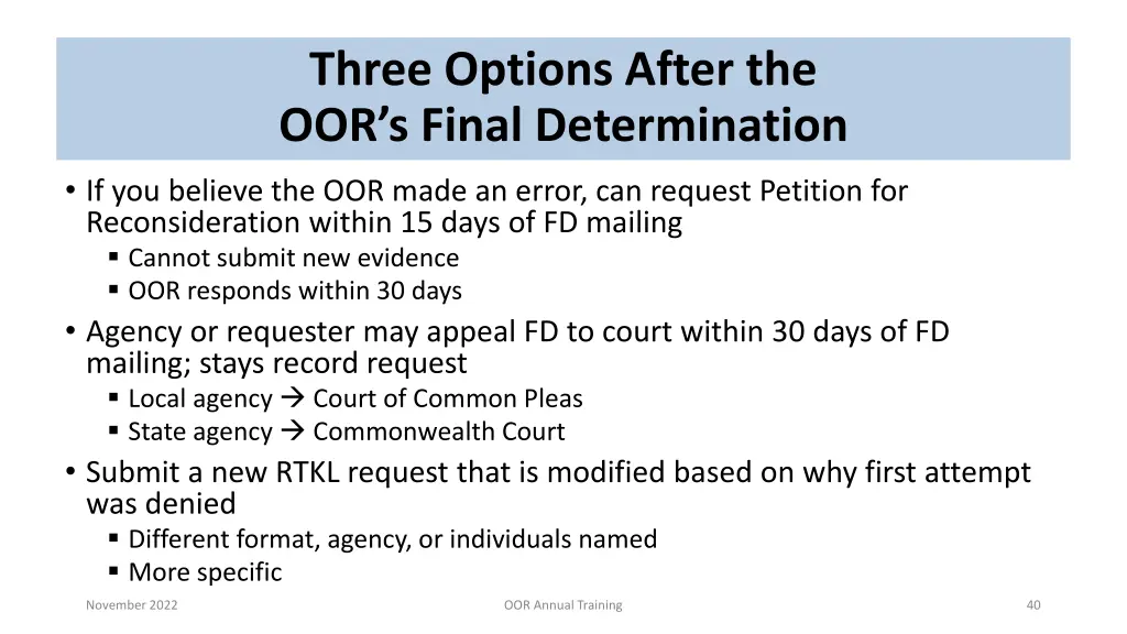 three options after the oor s final determination