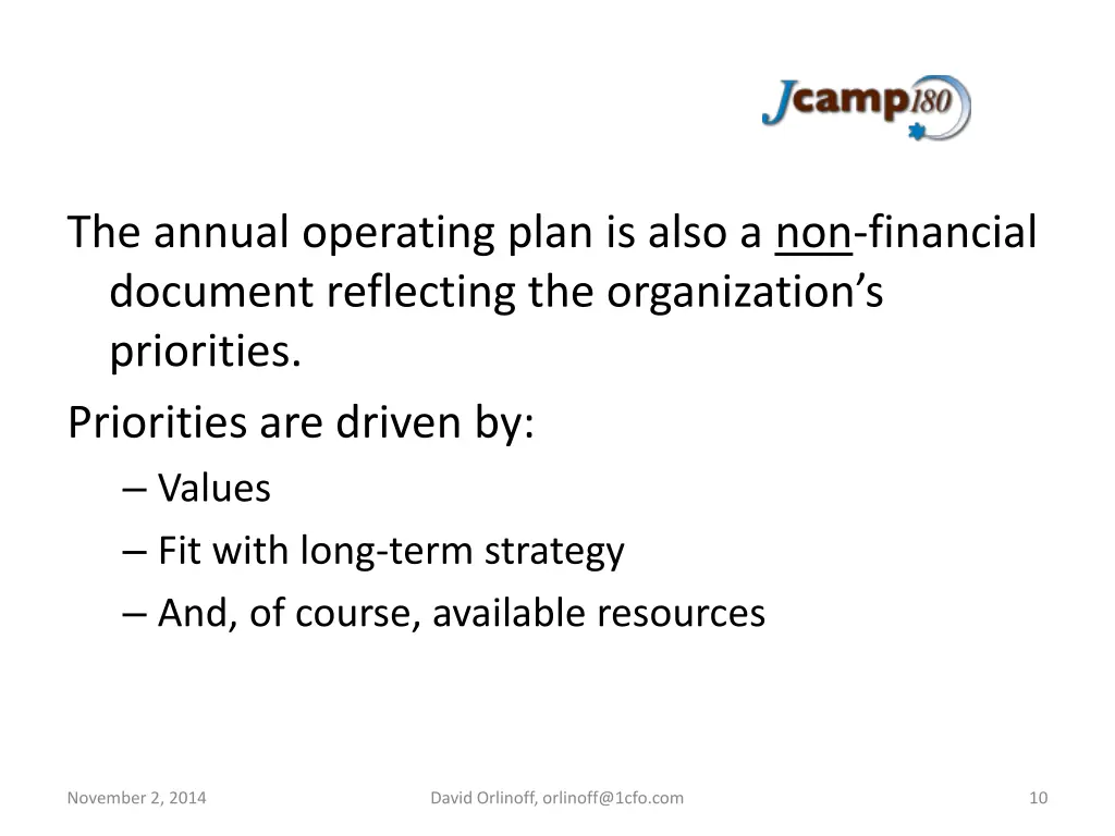 the annual operating plan is also a non financial