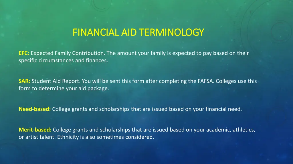 financial aid terminology financial 1