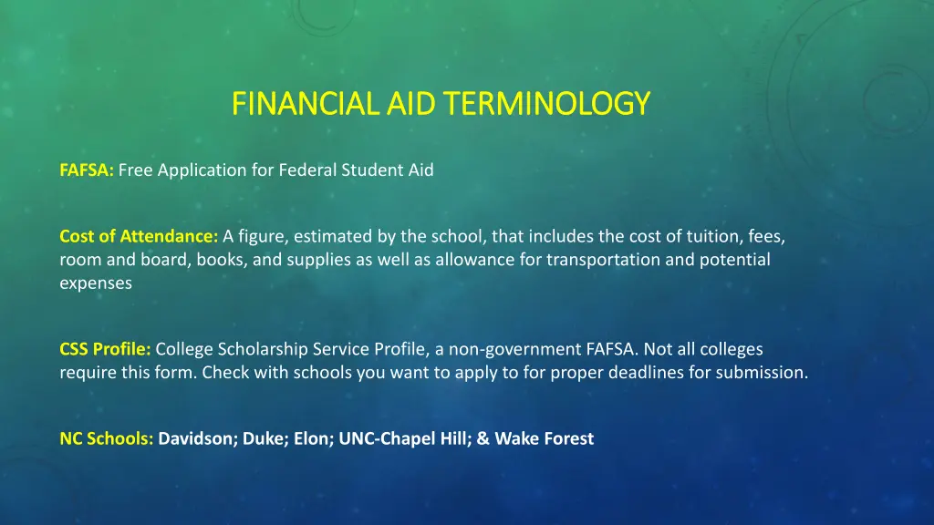 financial aid terminology financial