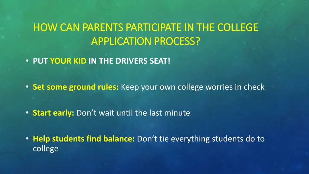 how can parents participate in the college