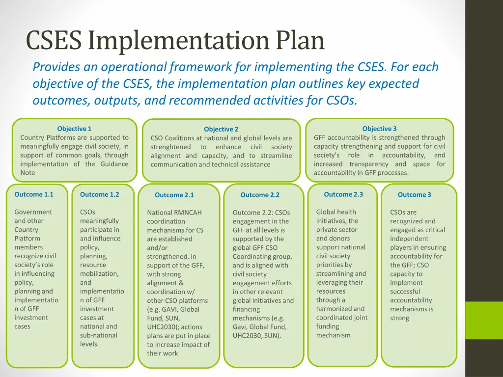 cses implementation plan provides an operational