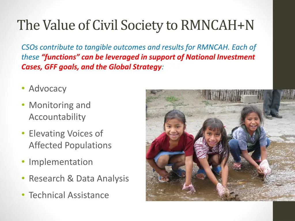 the value of civil society to rmncah n