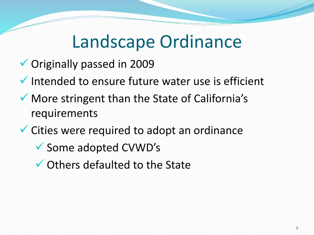 landscape ordinance originally passed in 2009