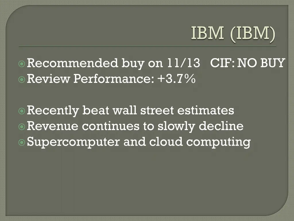 recommended buy on 11 13 cif no buy review