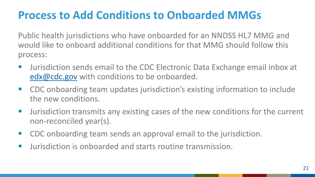 process to add conditions to onboarded mmgs