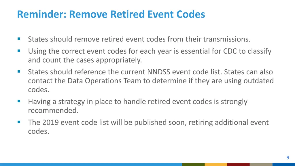 reminder remove retired event codes