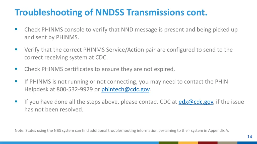 troubleshooting of nndss transmissions cont