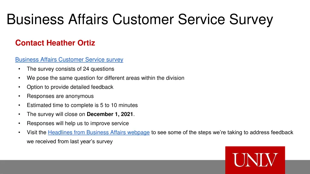 business affairs customer service survey