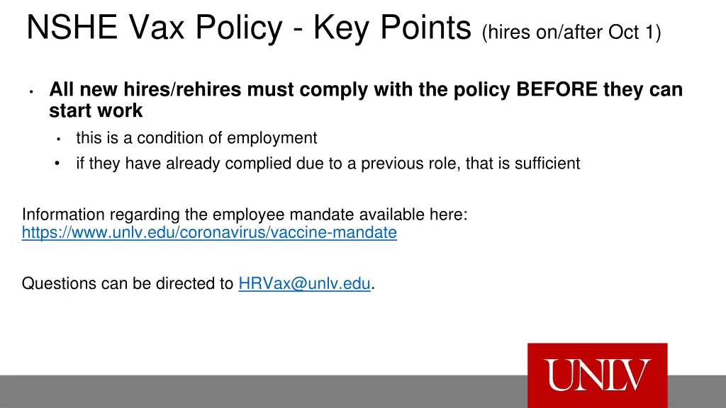 nshe vax policy key points hires on after oct 1