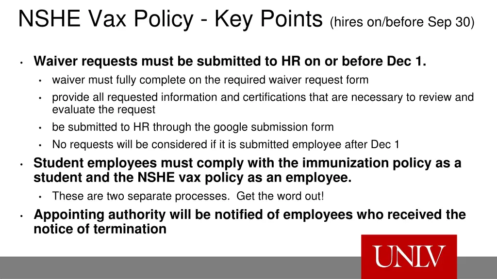 nshe vax policy key points hires on before sep 30