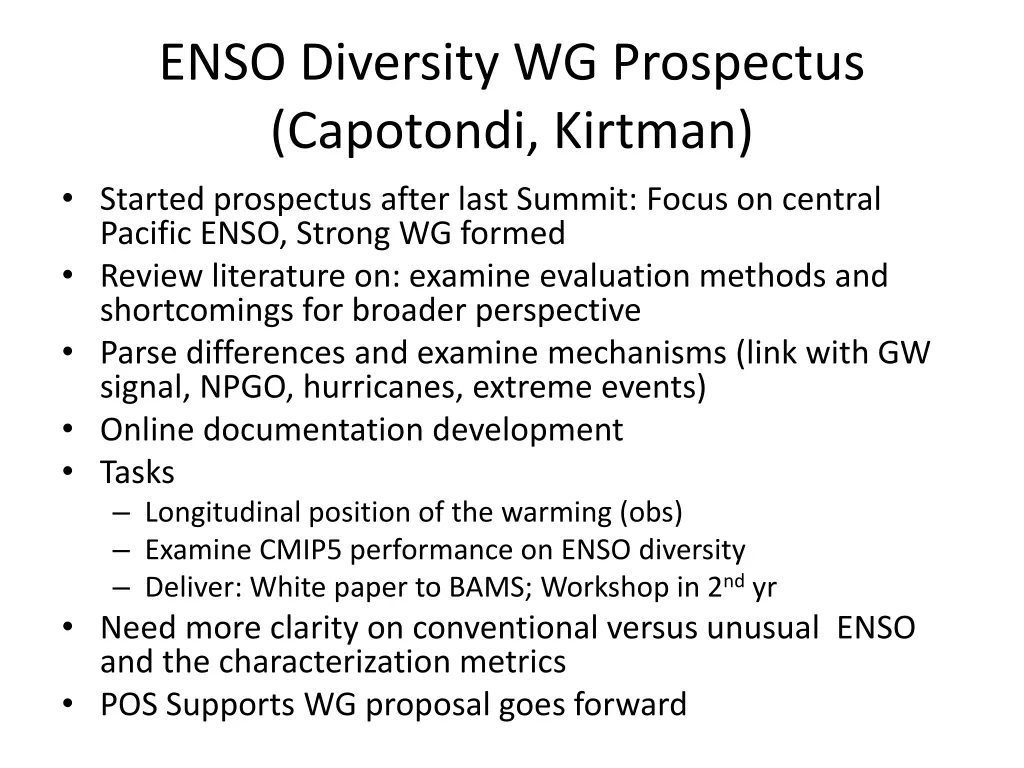 enso diversity wg prospectus capotondi kirtman