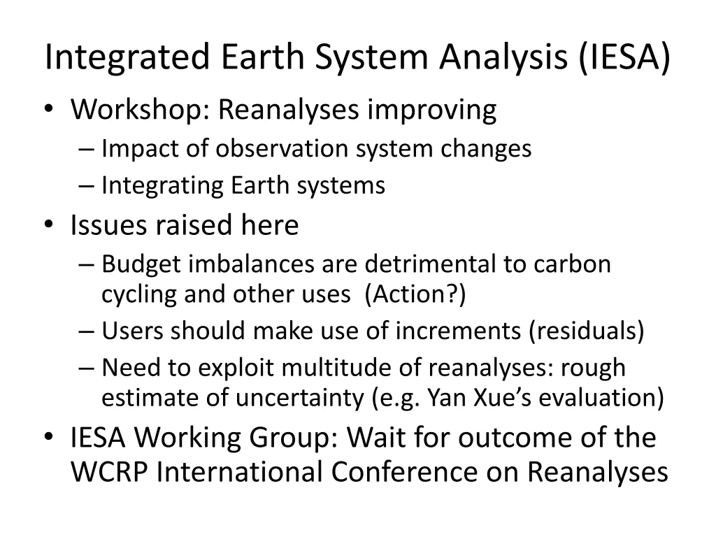 integrated earth system analysis iesa workshop