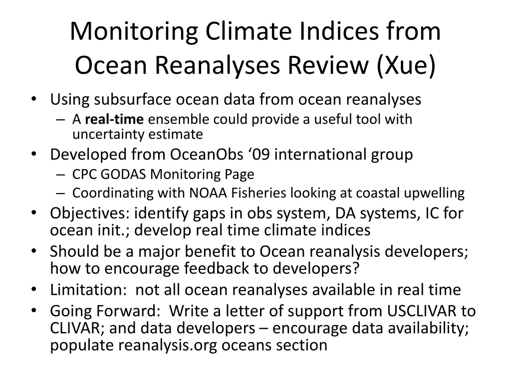 monitoring climate indices from ocean reanalyses