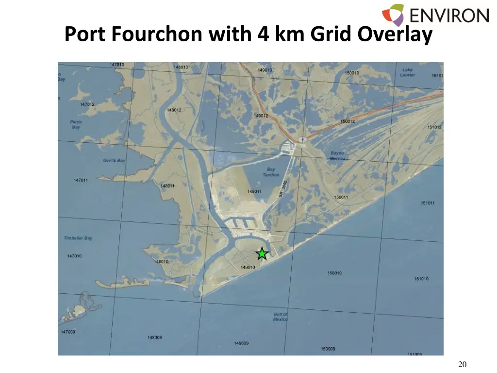 port fourchon with 4 km grid overlay