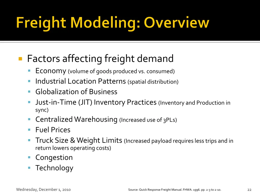 factors affecting freight demand economy volume