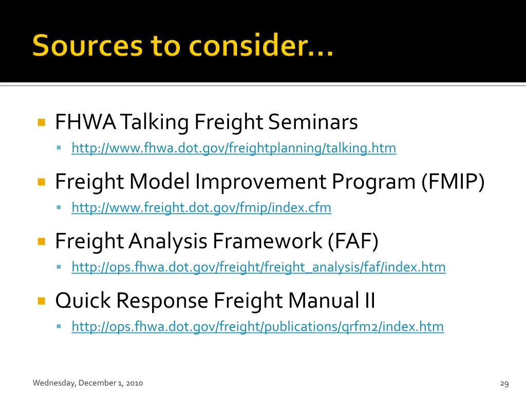 fhwa talking freight seminars http www fhwa